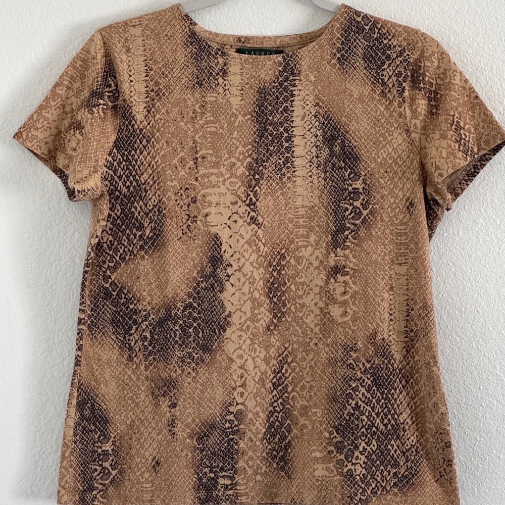 Lauren Ralph Lauren Womens Small Brown Snakeskin Animal Print T-Shirt
